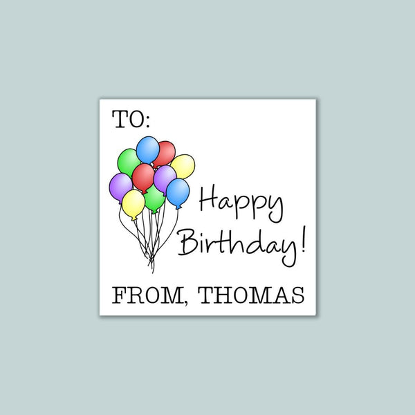 Birthday Balloons - Personalized Square Gift Sticker - The Note House