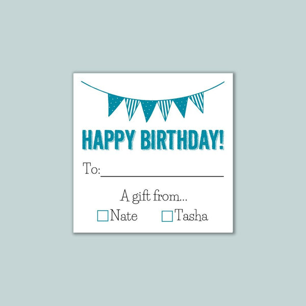 Birthday Pennant - Personalized Square Gift Sticker - The Note House