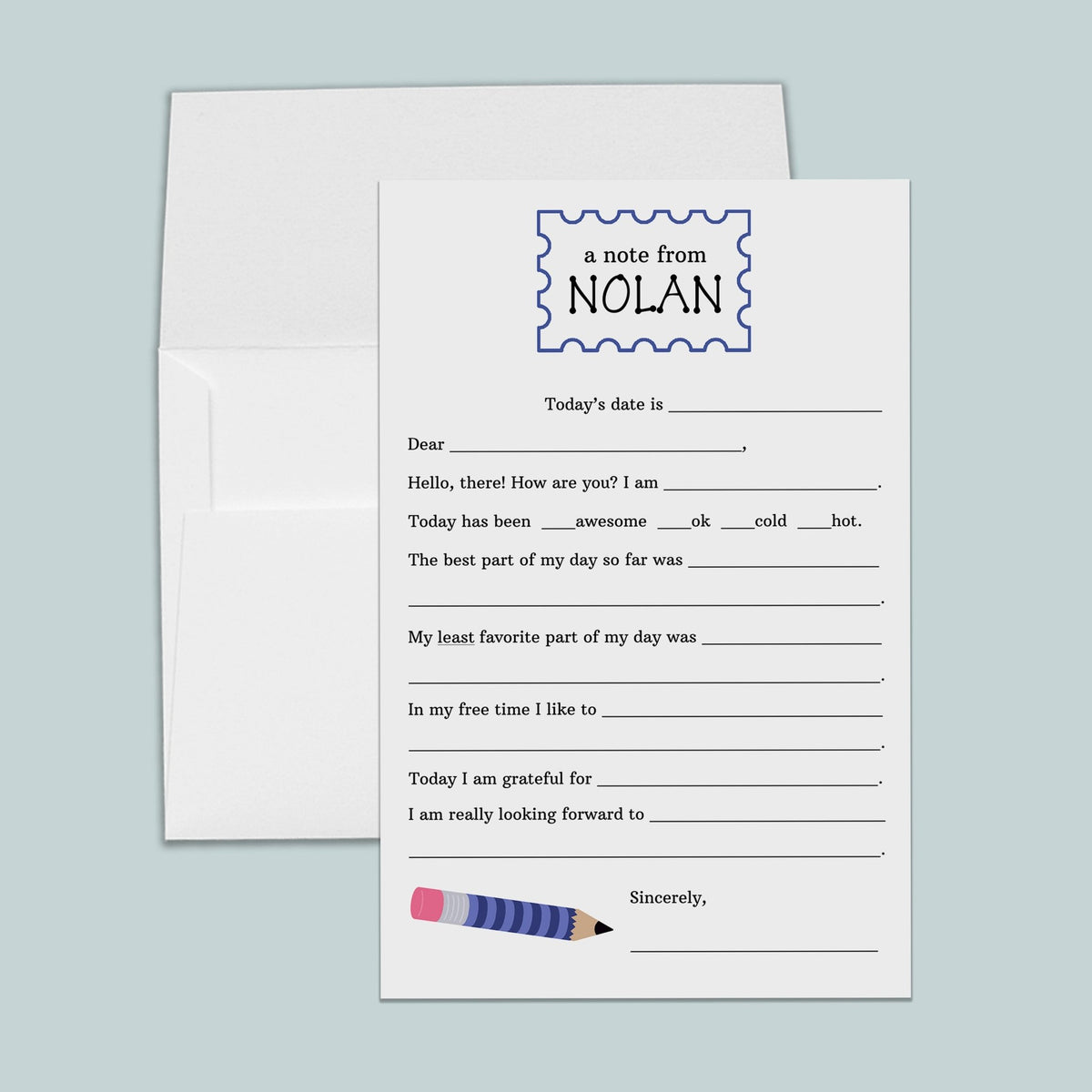Blue Pencil - Personalized Fill-in Letter Template - The Note House