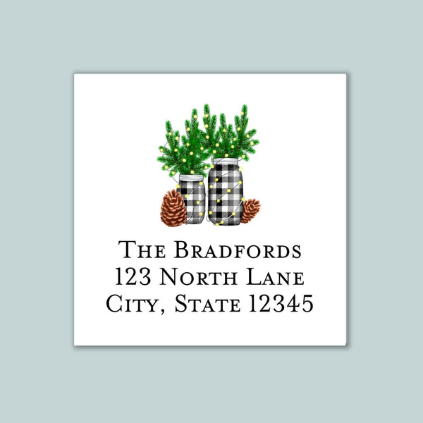 Buffalo Plaid Holiday Mason Jars - Address Label - The Note House