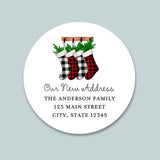 Buffalo Plaid Holiday Stockings - We've Moved Round Address Label - The Note House