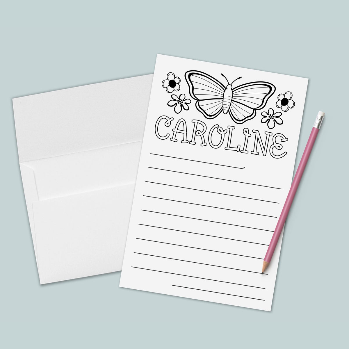Butterfly - Personalized Lined Coloring Stationery - The Note House