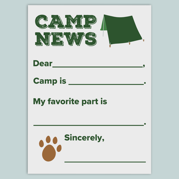 Camp News (Green) - Fill-in-the Blank Camp Notes - The Note House