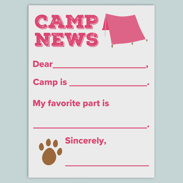 Camp News (Pink) - Fill-in-the Blank Camp Notes - The Note House