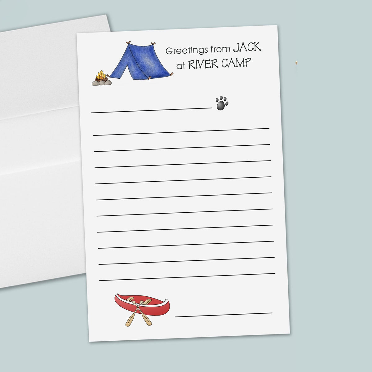 Canoe and Bear Paw - Personalized Lined Camp Stationery - The Note House