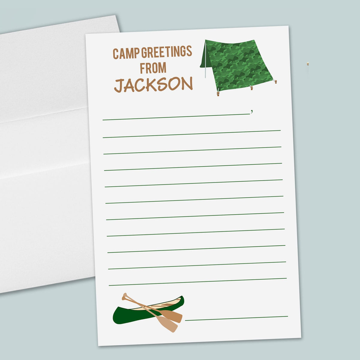 Canoe and Tent - Personalized Lined Camp Stationery - The Note House