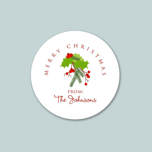 Christmas Holly - Personalized Round Gift Sticker - The Note House