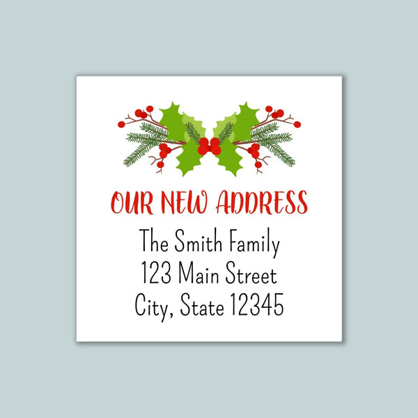 Christmas Holly Sticker - We've Moved Address Label - The Note House
