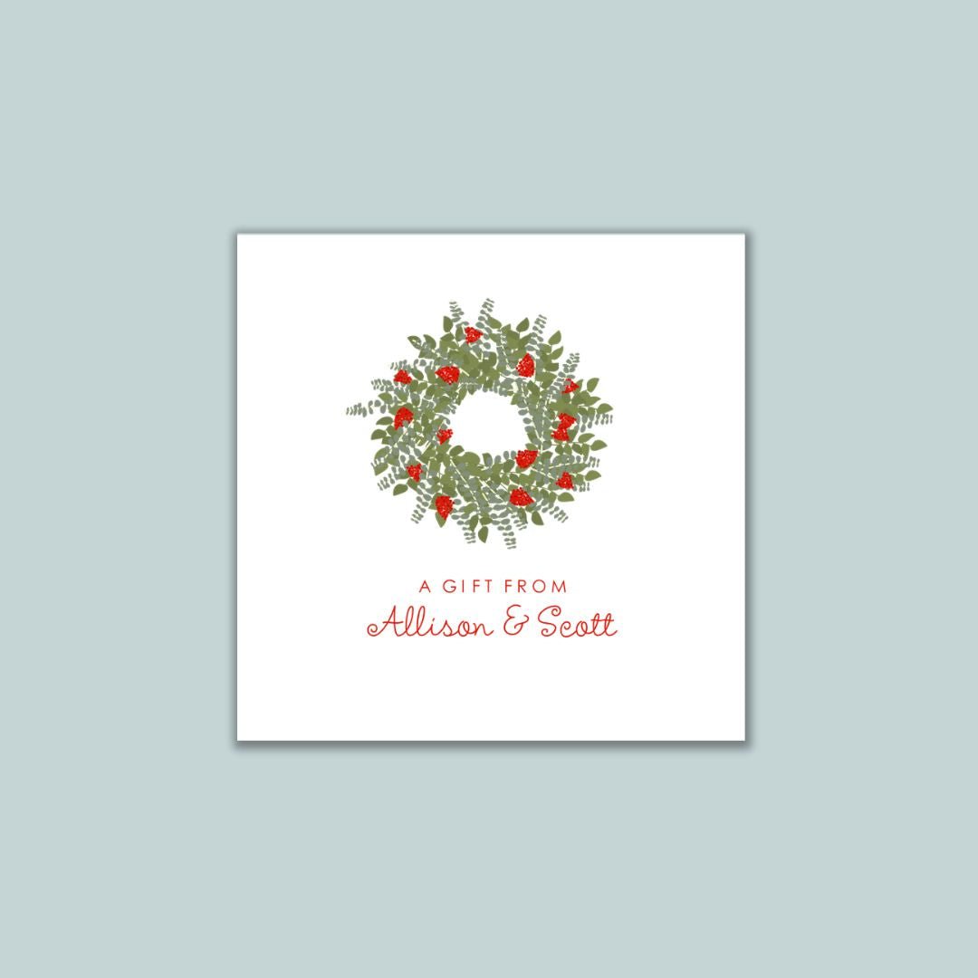 Christmas Wreath - Personalized Square Gift Sticker - The Note House