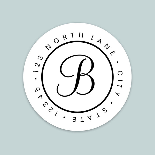 Classic Script Initial - Round Address Label - The Note House