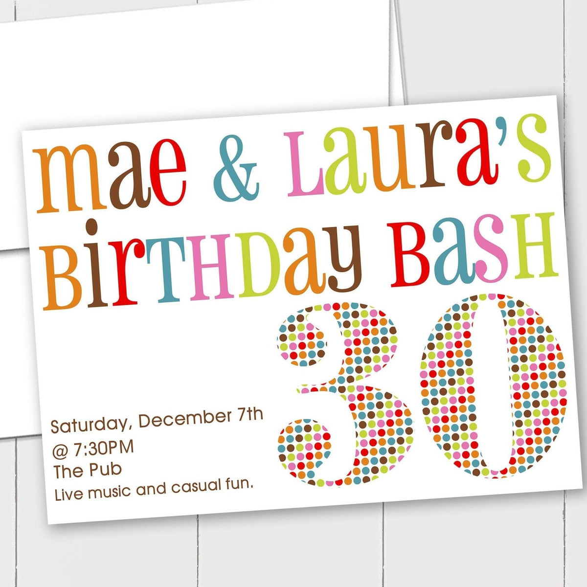 Colorful Birthday Bash - Custom Invitation - The Note House