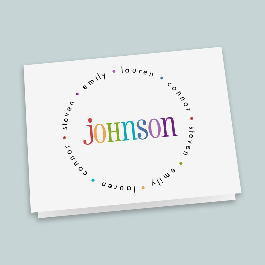 Colorful Family Name - Personalized Folded Note Card - The Note House