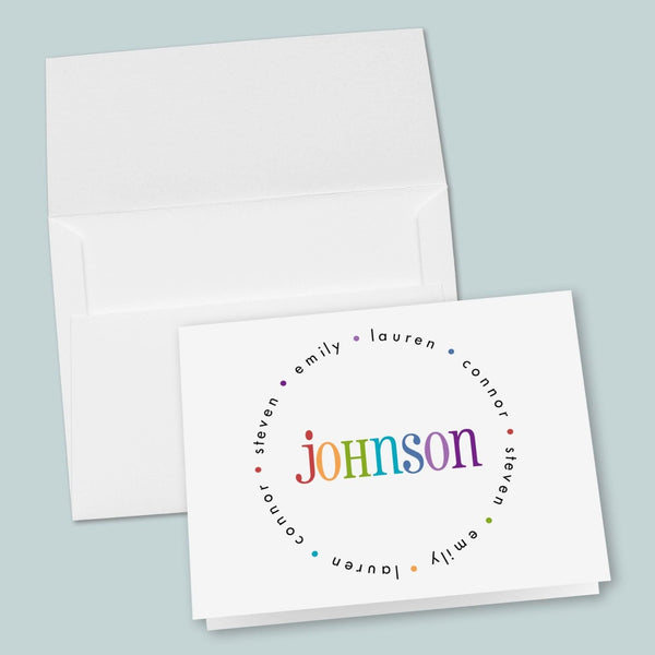Colorful Family Name - Personalized Folded Note Card - The Note House