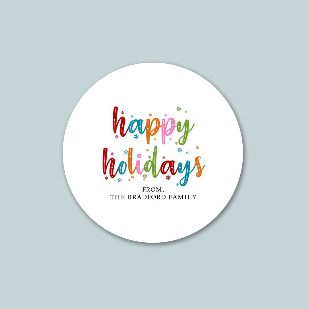 Colorful Snowflakes - Personalized Round Gift Sticker - The Note House