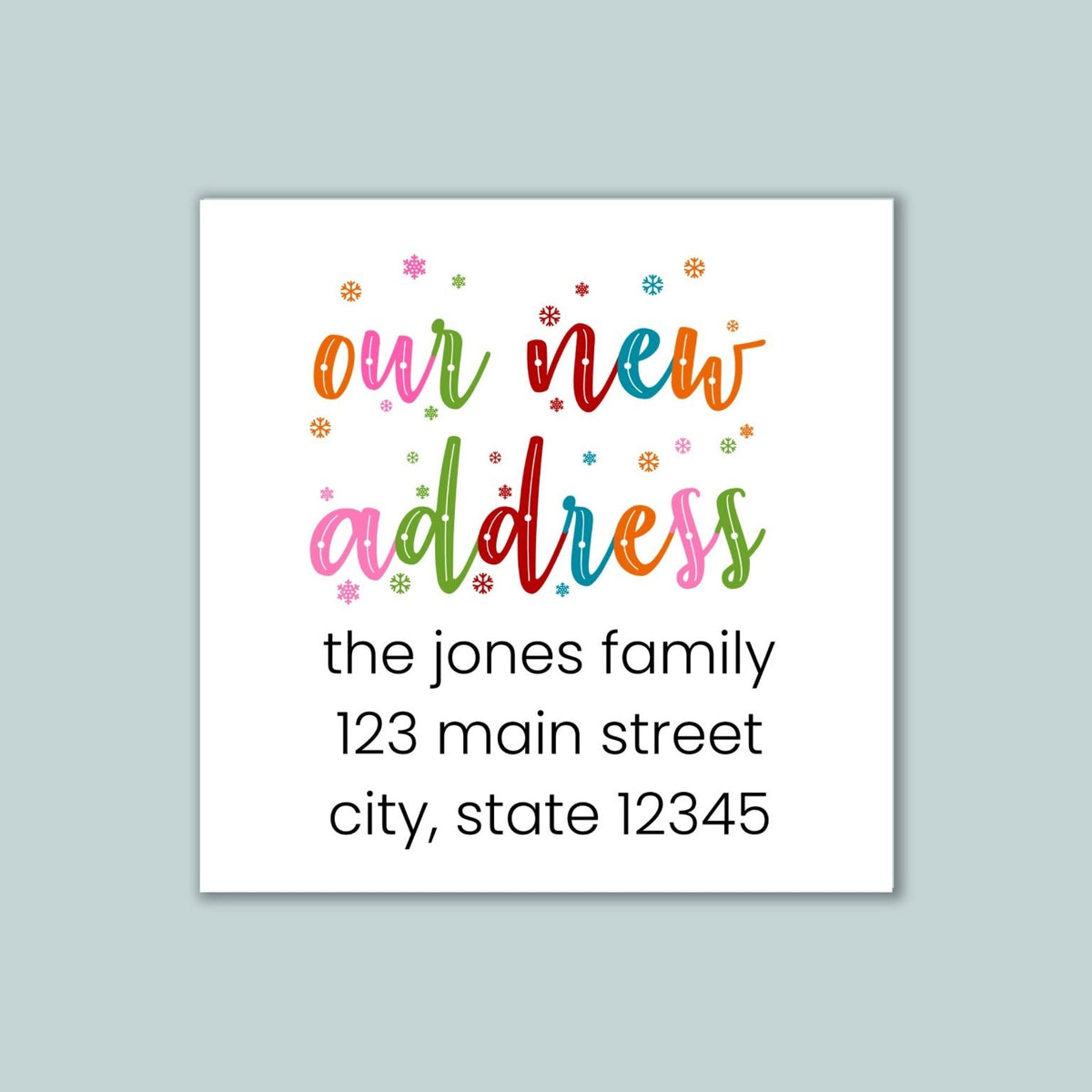 Colorful Snowflakes - We've Moved Address Label - The Note House
