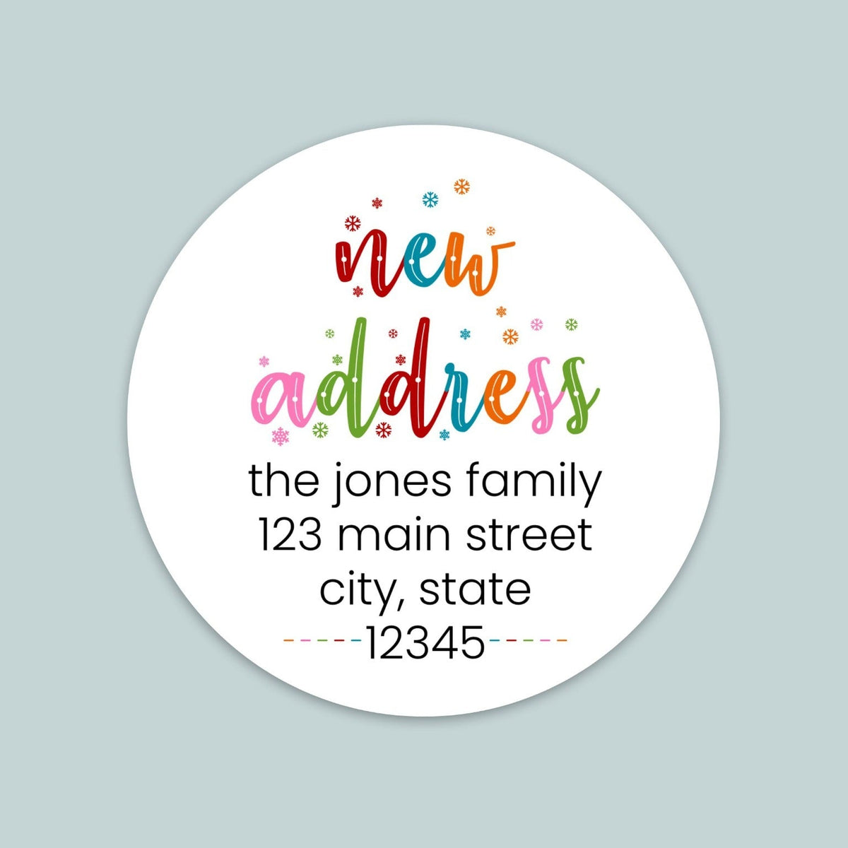 Colorful Snowflakes - We've Moved Round Address Label - The Note House