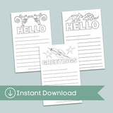 Dinosaurs, Monkeys, Rocket Ship Bundle - Lined Coloring Stationery for Kids - Instant Download - The Note House