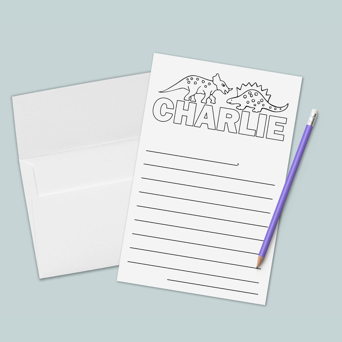 Dinosaurs - Personalized Lined Coloring Stationery - The Note House