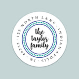 Dotted Border Blue and Teal - Round Address Label - The Note House