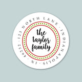 Dotted Border Red and Green - Round Address Label - The Note House