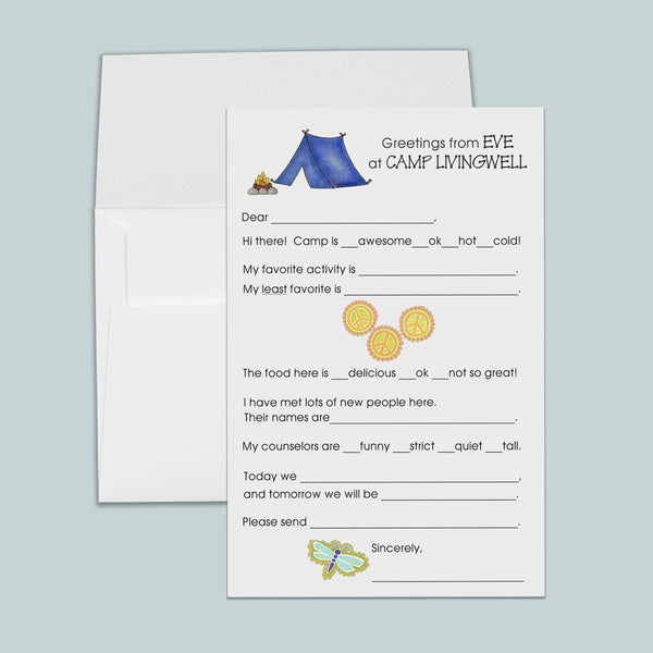 Dragonfly and Peace Signs - Personalized Fill-in Camp Letter Template - The Note House