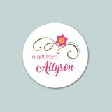 Flower Doodle - Personalized Round Gift Sticker - The Note House