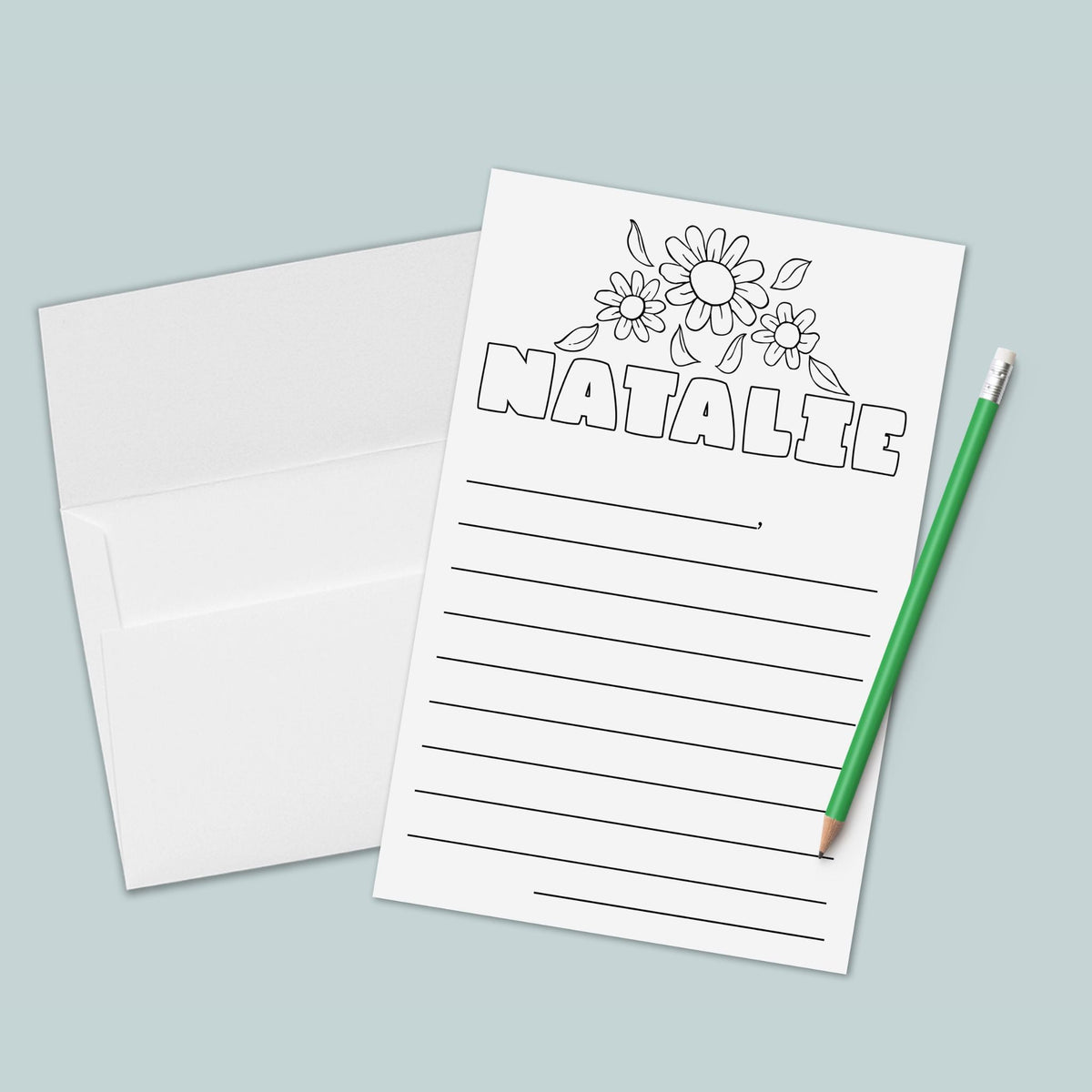 Flowers - Personalized Lined Coloring Stationery - The Note House
