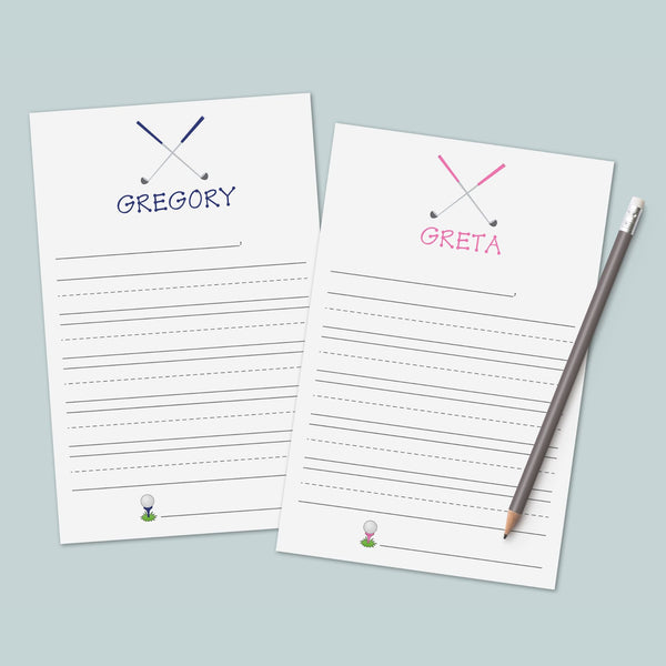 Golf - Primary Personalized Lined Letter Writing Stationery - The Note House