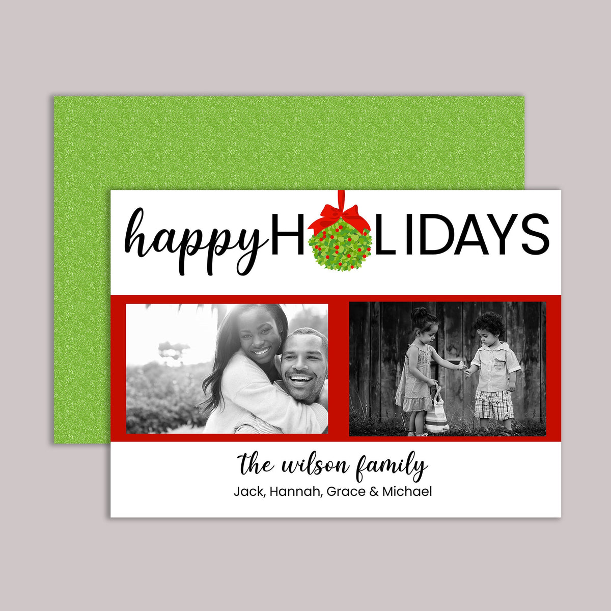 Hanging Christmas Holly - Personalized Photo Card - The Note House