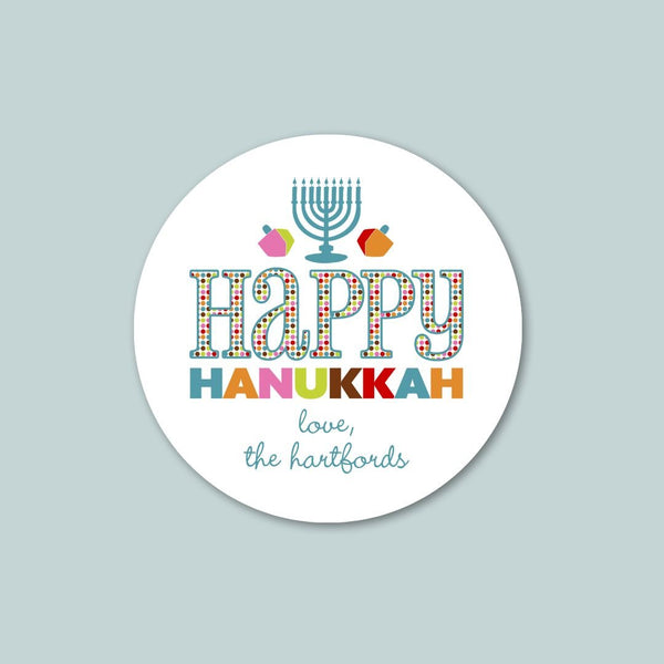 Hanukkah Menorah - Personalized Round Gift Sticker - The Note House
