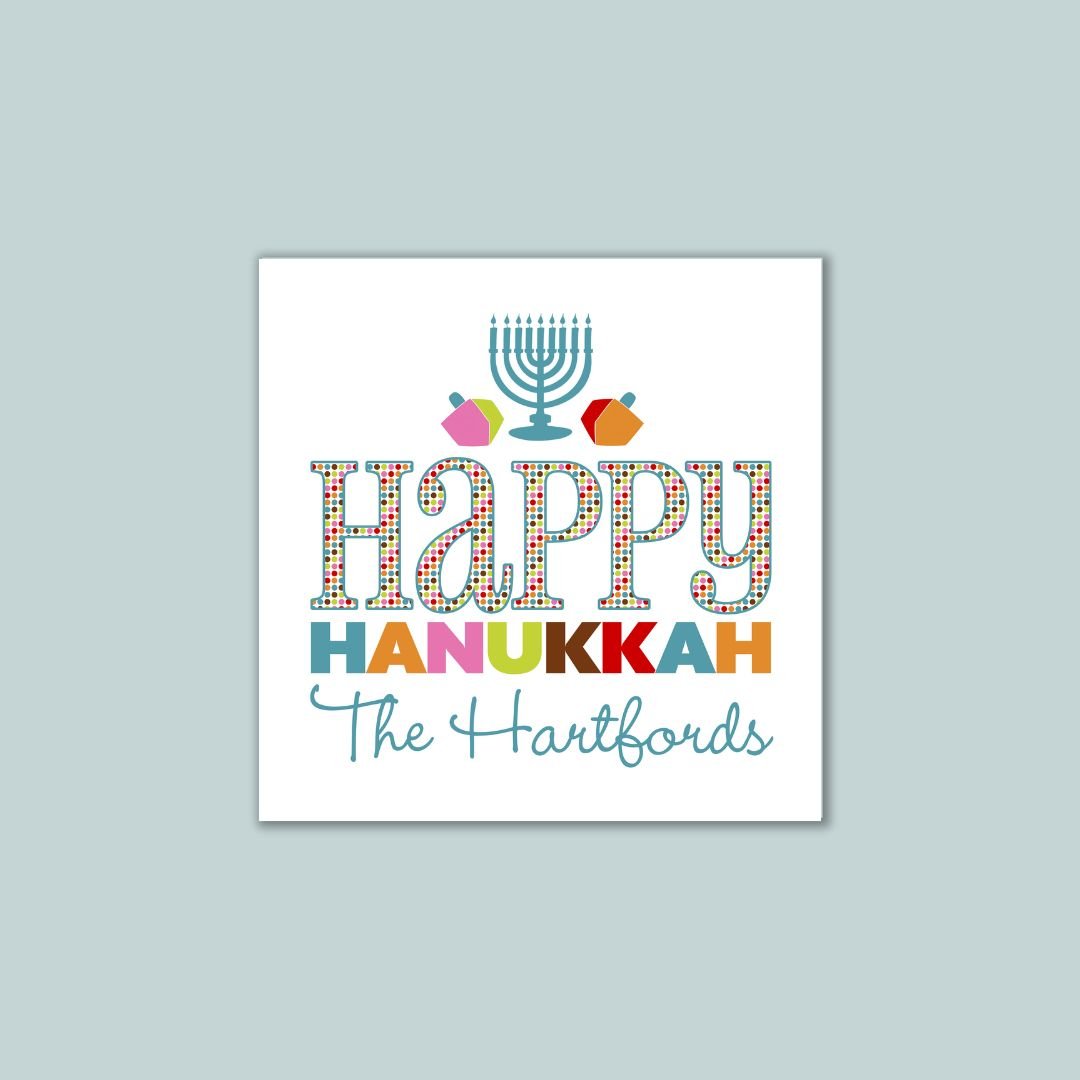 Hanukkah Menorah - Personalized Square Gift Sticker - The Note House