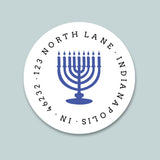 Hanukkah Menorah - Round Address Label - The Note House