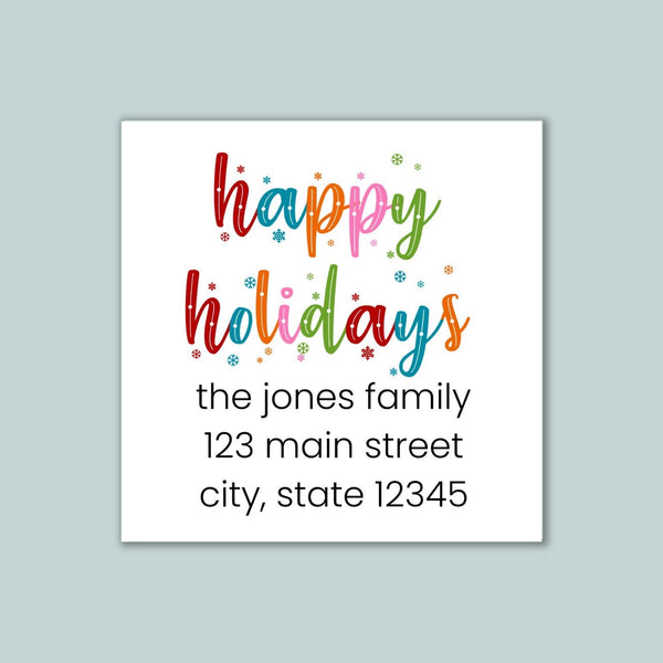Happy Holidays - Colorful Snowflakes - Address Label - The Note House