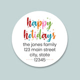 Happy Holidays - Colorful Snowflakes - Round Address Label - The Note House