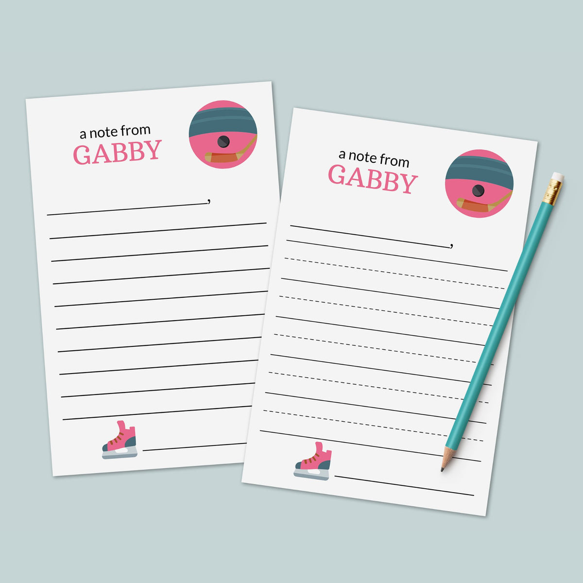 Hockey Pink - Personalized Lined Letter Writing Stationery - The Note House