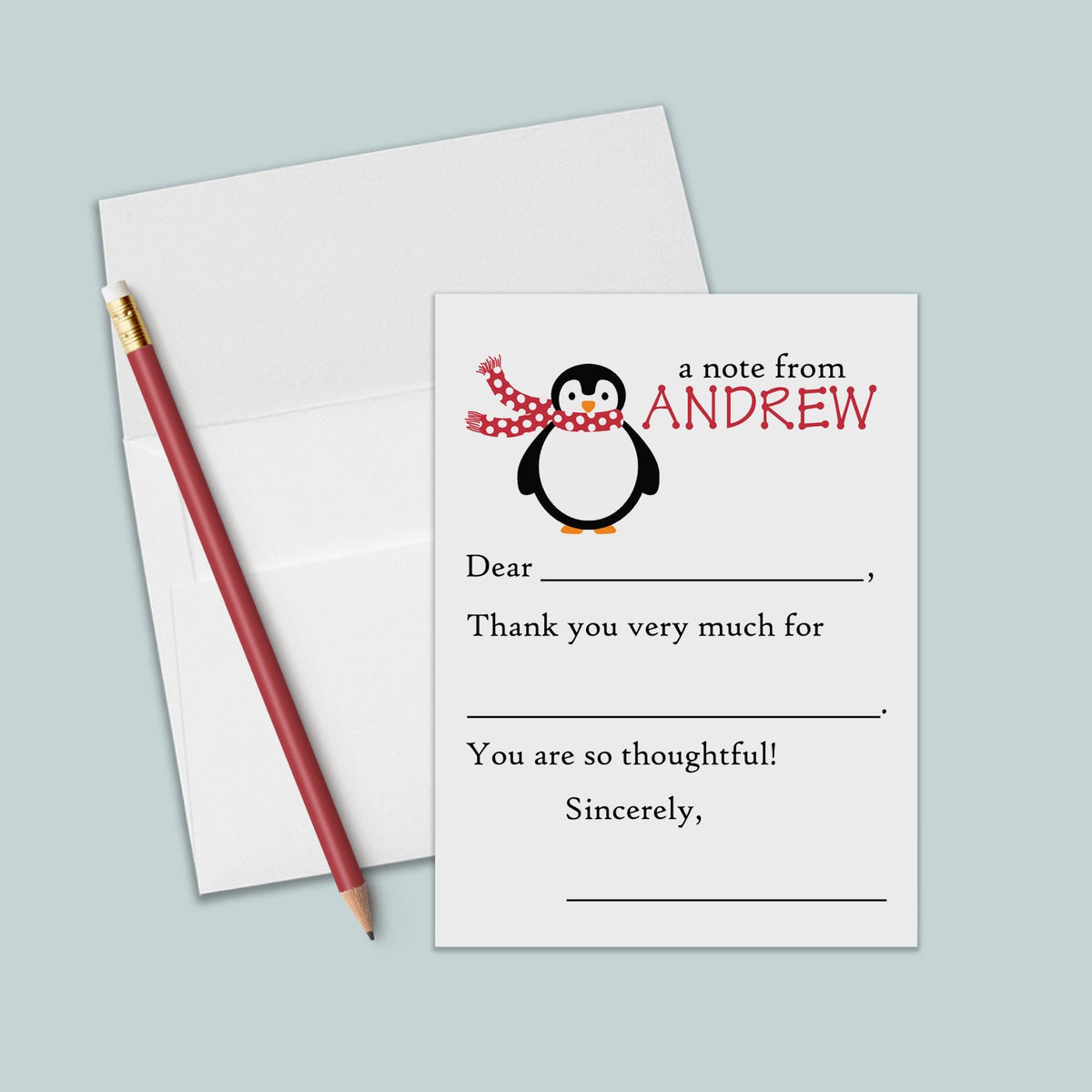 Holiday Penguin - Personalized Fill-in-the-Blank Thank You Cards - The Note House