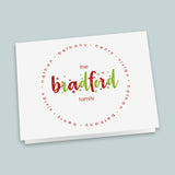 Holiday Red and Green Family Names - Personalized Folded Note Card - The Note House