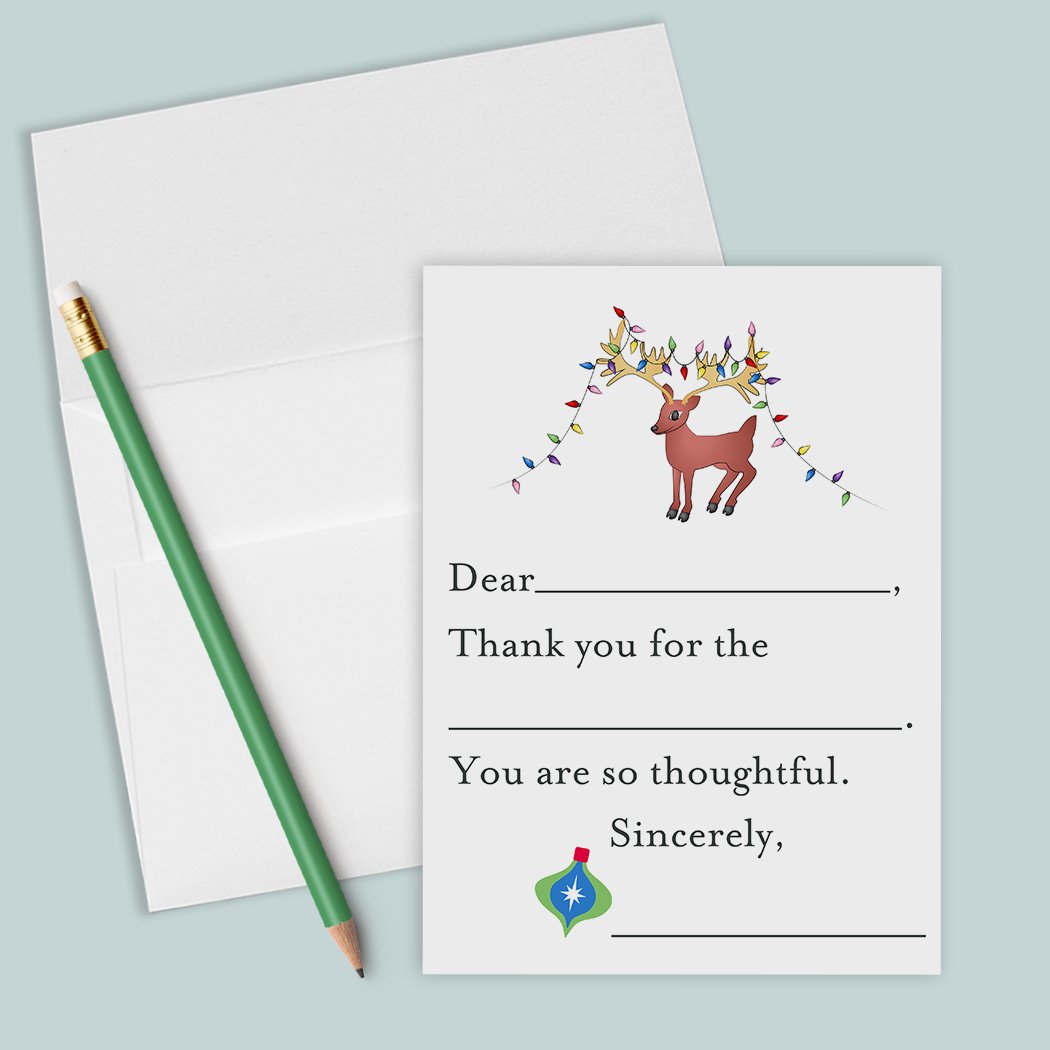 Holiday Reindeer - Fill-in-the-Blank Thank You Cards - The Note House