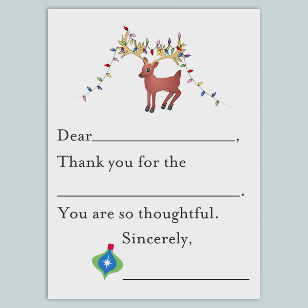 Holiday Reindeer - Fill-in-the-Blank Thank You Cards - The Note House