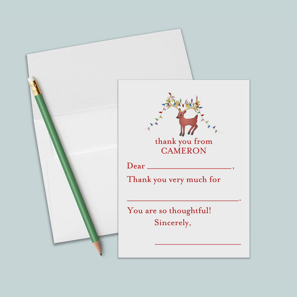 Holiday Reindeer - Personalized Fill-in-the-Blank Thank You Cards - The Note House