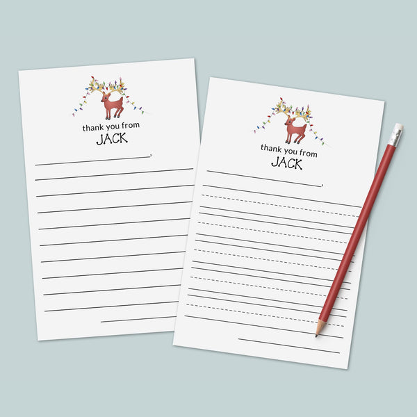 Holiday Reindeer - Personalized Lined Letter Writing Stationery - The Note House