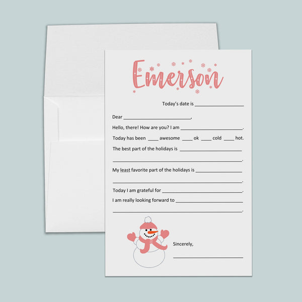 Holiday Snowman Pink - Personalized Fill-in Letter Template - The Note House