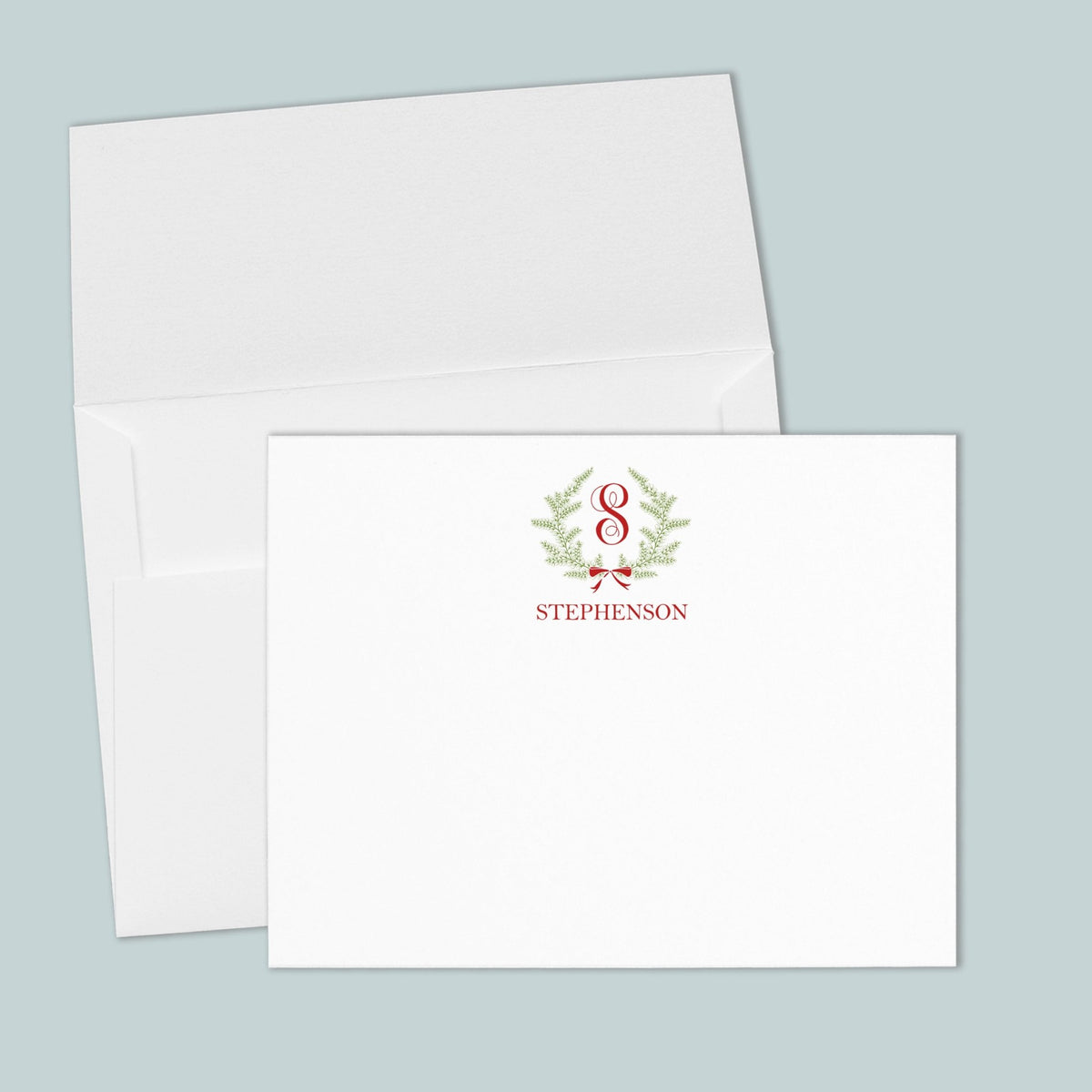 Holiday Wreath - Personalized Flat Note Card - The Note House