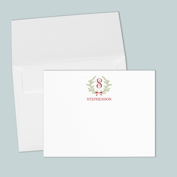 Holiday Wreath - Personalized Flat Note Card - The Note House