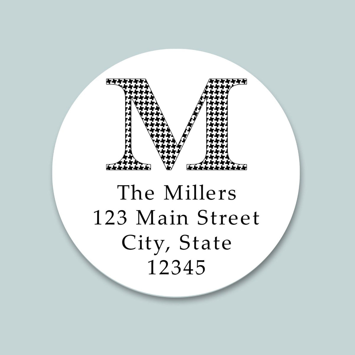 Houndstooth Initial - Round Address Label - The Note House