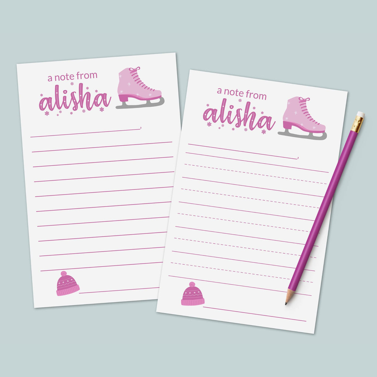 Ice Skating - Personalized Lined Letter Writing Stationery - The Note House