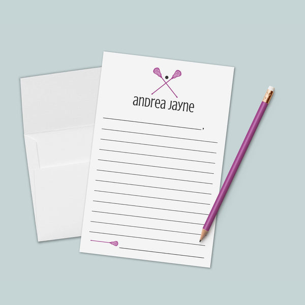 Lacrosse Sport - Personalized Lined Letter Writing Stationery - The Note House