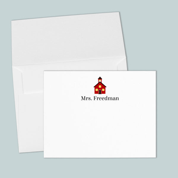 Little Red Schoolhouse - Personalized Flat Note Card - The Note House