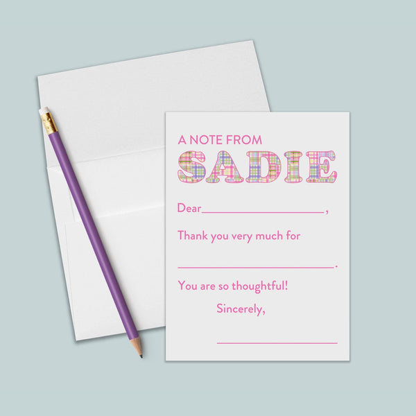 Madras Plaid Pink - Personalized Fill-in-the-Blank Thank You Cards - The Note House