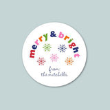 Merry and Bright Snowflakes - Personalized Round Gift Sticker - The Note House